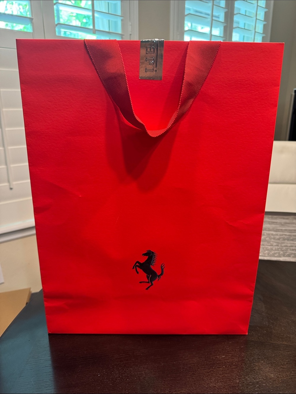 Ferrari Bright Red Paper Tote with Black Prancing Horse